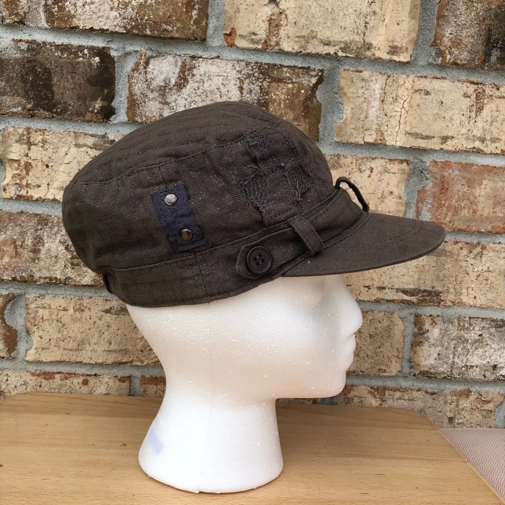 Mudd Vintage Cotton Green/Brown‎ Distressed Patches Floral Print Linen Cap OS